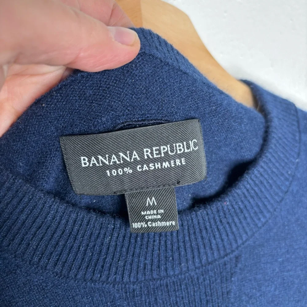 Banana Republic 100% Cashmere Crewneck Sweater Preppy Navy Size M EUC